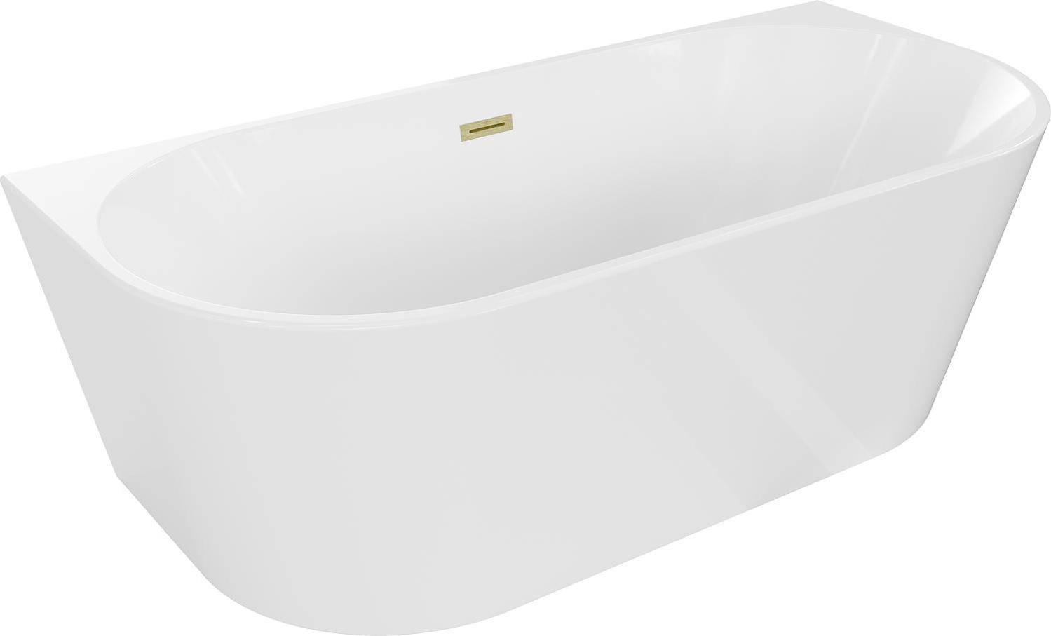 Mexen Oval freistehende Wandbadewanne 170 x 80 cm, weiß, Abfluss mit gebürstetem Gold - 52671708000-55