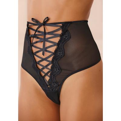 High-Waist-String "mit Ouvert-Öffnung, High-Waist-Ouvert-String in transparenter Optik", Damen, Gr. 40/42, Netz, schwarz, Netz, Obermaterial: 90% Polyamid, 10% Elasthan, PETITE FLEUR GOLD BY LASCANA, Unterhosen High-Waist-String, sexy Unterwäsche,...