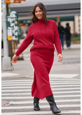 Plus Size Women's A-Line Midi Sweater Skirt by Avenue in Vibrant Red (Size 20)