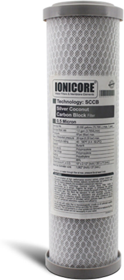 Ionicore Cartuccia Filtro Battereostatica Carbon Block Al Cocco 2,5"X10" - 5 Mic
