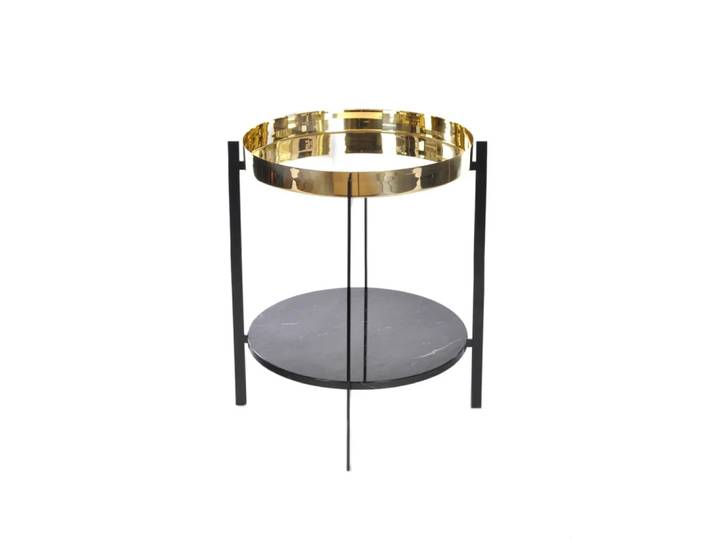 OX Denmarq Deck Tablettisch Messing, Schwarzes Gestell, Schwarzes Marmorregal
