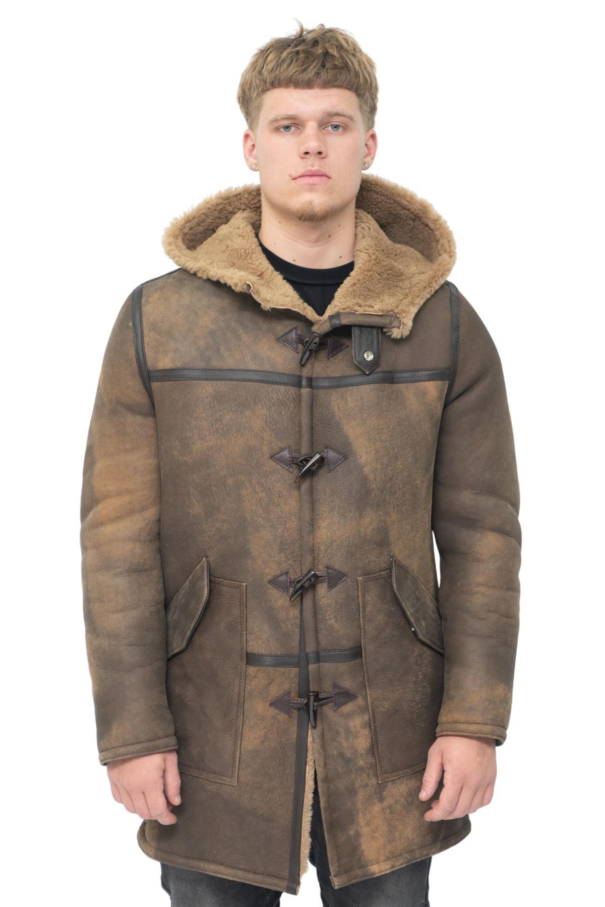 Herren-Dufflecoat aus antikem Schaffell-Arona
