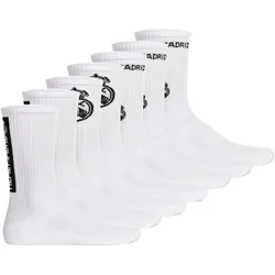 Real Madrid Unisex Socken, 7er Pack - Tennis Socks, Schriftzug-Logo, Baumwollmischung, einfarbig Weiß / 35-38