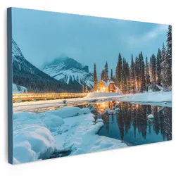 LEINWANDBILD Winterlandschaft - Natur - Haus - Berge - Schnee Wohnzimmer Groß 120x80 cm