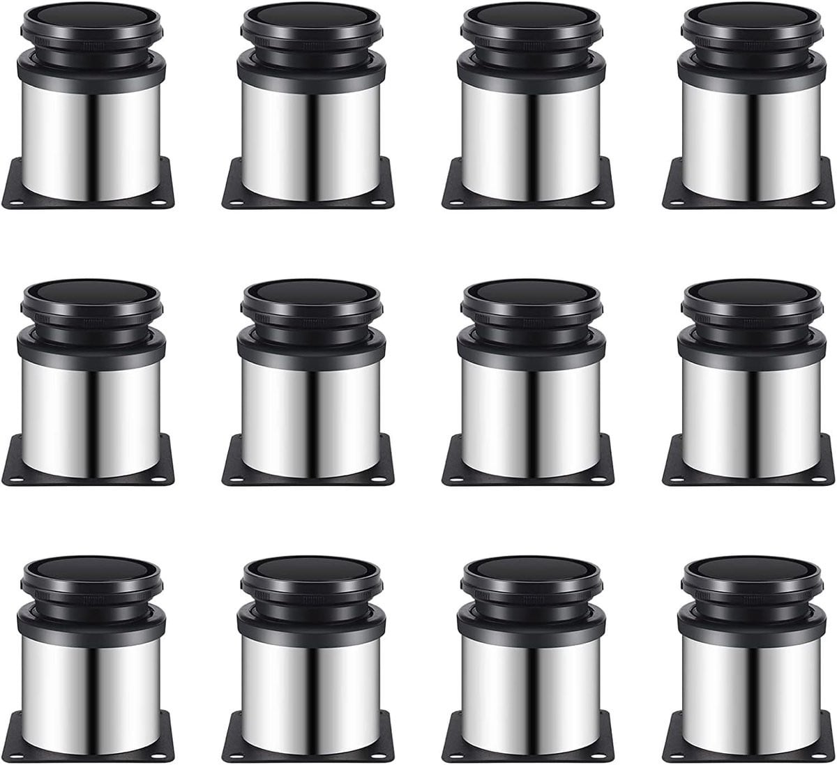 Set van 12 ronde verstelbare meubelpoten van geborsteld RVS