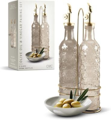 COOK WITH COLOR Glass Olive Oil Bottle Dispenser - 2 Pack- 17oz Oil and Vinegar Carafe Decanter