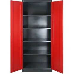 PROREGAL Stahlschrank Owl mit 4 Fachboden | HxBxT 192x78x38cm | Anthrazitgrau/Rot
