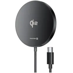 Swissten Wireless Charger MagPuck Qi2 1.5 m (MagSafe Compatible) (15 W), Wireless Charger, Schwarz