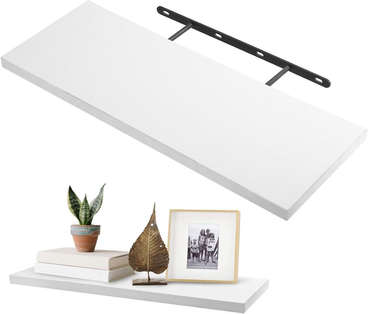 Witte houten zwevende wandplank voor decoratie - 40 cm