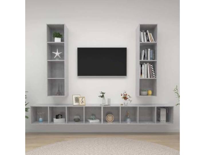 HEFZGDB TV-Wandschränke 4 STK. Betongrau Holzwerkstoff mit reichlich Stauraum, praktische Aufbewahrungslösung für Verschiedene Gegenstände, vertikal oder horizontal montierbar, jedes