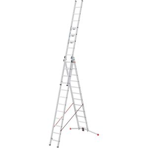 Hailo-Master Mehrzweckleiter S120 Pro, 9001-007, 3-teilig mit 3 x 12 Sprossen, Oberleiter mit 3 Dreh-Stufen