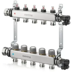 Oventrop OV Edelstahl-Verteiler Multidis SFQ mit Durchflussindikator für 6 Kreise, Zubehör Heizen