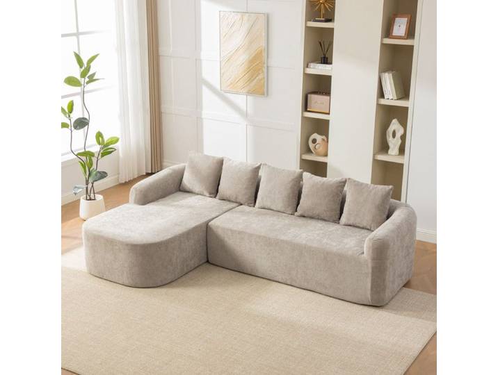 Canape D Angle 3 Places En Chenille Gris Canape Modulaire Compresse FloraGrace Pour Salon Sans Montage 270x172x80 5cm