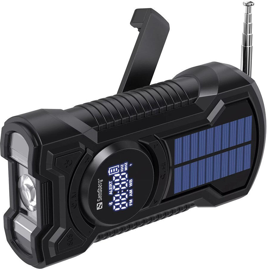 Sandberg Survivor Radio - 5.000mAh Solcelle PowerBank m. Nødradio & Lommelygte - Sort