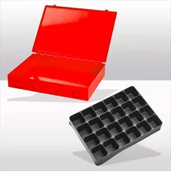 PROREGAL Stahlblechkästen mit Spannverschluss 24 Fächer | HxBxT 5x33x23cm | Verkehrsrot