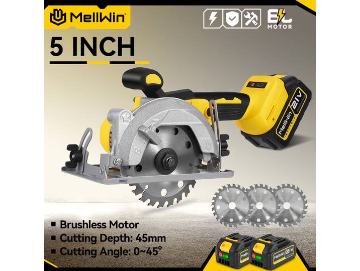 MELLWIN 125MM 5 pouces scie circulaire électrique sans brosse scie multifonction sans fil outil électrique pour le travail du bois pour Makita 18VBattery broche