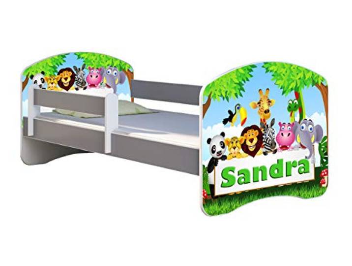 ACMA Kinderbett Jugendbett mit Matratze Grau mit Rausfallschutz Lattenrost II Spielbett Kinderzimmer Möbel (01 Zoo Name, 160x80)