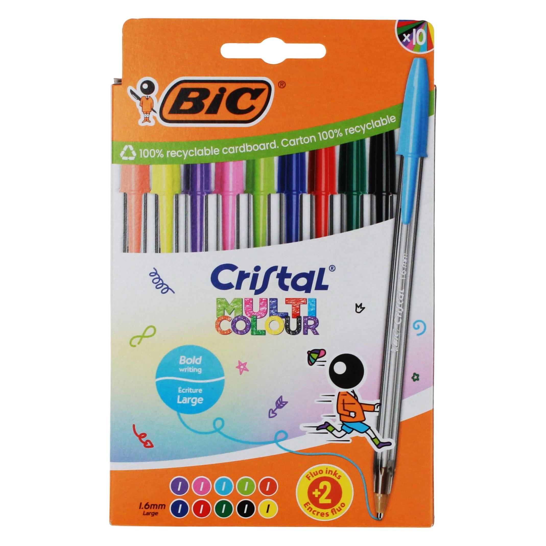 Bic Kugelschreiber CRISTAL MULTICO transparent, Schreibfarbe: farbsortiert, 10 St. (10x) (524180)