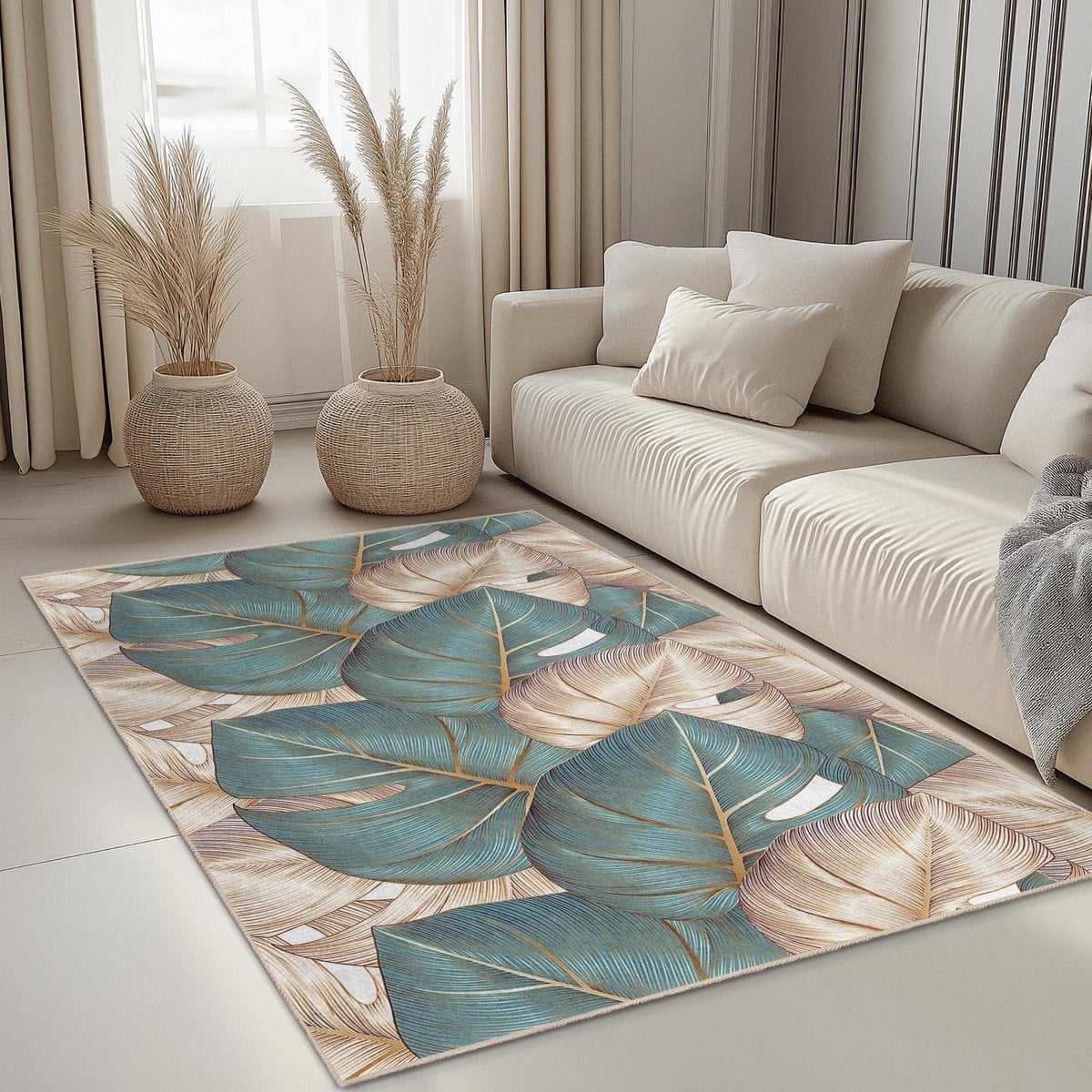 Mila Home - Wasbaar Vloerkleed Rechthoek - Floral - Antislip - Voor Woonkamer, Slaapkamer, Keuken & Hal