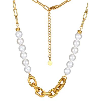 Collier LADY, gold (weiß), Halsketten, Damen, ca. 45 + 5cm, Edelstahl, Collier