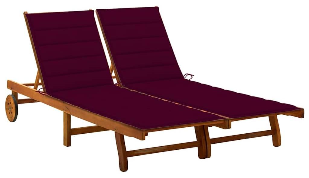 Liegestuhl aus massivem Akazienholz - Weinrot, verstellbar - 200x123x85 cm - Gartenmöbel für 2 Personen