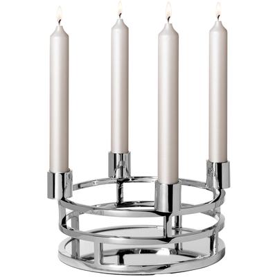 Tablett FINK "MODENA, Spiegeltablett", silber (silberfarben), H:13,5cm Ø:28,5cm, Aluminium, Edelstahl, Glas, Tabletts, Kranz f. Stabkerzen, Kerzentüllen demontierbar, Ø 28,5 cm