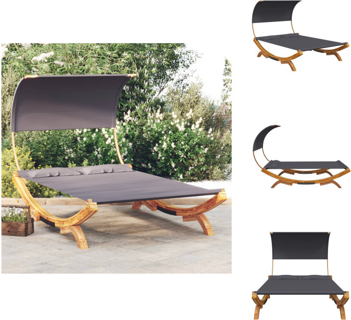 vidaXL Loungebett mit Dach 165x203x126 cm Bugholz Massiv Anthrazit - Gartenbetten