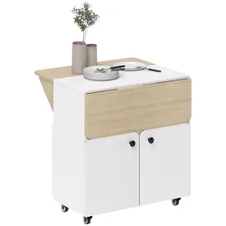 MODFU Klapptisch aus Holz Weiß 70x83x75 cm, mit 2 Klappseiten, Stauraum und 4 Rollen