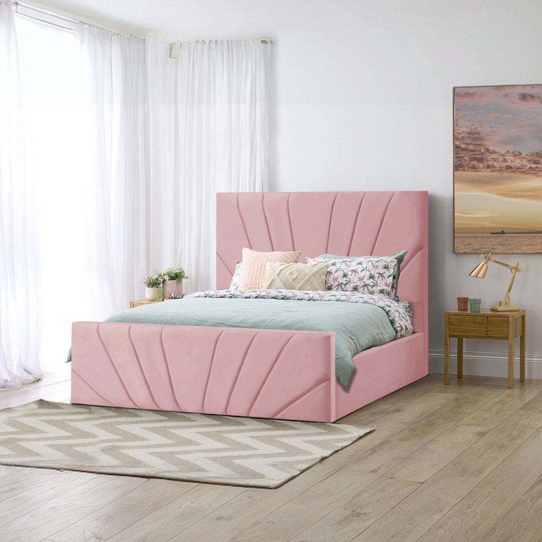 Canora Grey Burgoyne Upholstered Velvet Lift Up Storage Ottoman Bed Pink UK Single (90 x 190 cm)