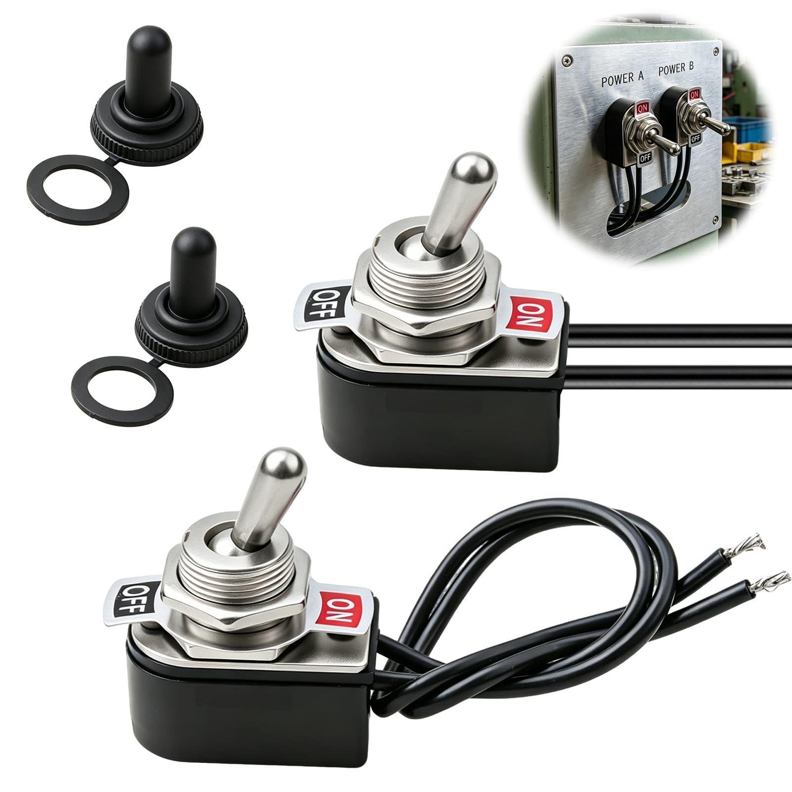 Dripio Miniature tuimelschakelaar 2-pack, waterdicht, 250V, 3-6A, met kabel