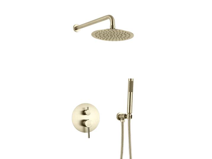 Ensemble de douche en or brossé F/05, système de douche à effet pluie, robinet dissimulé pour centre commercial, eau chaude et froide