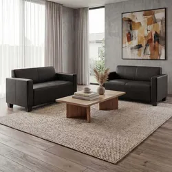 Sofa-Garnitur Couch-Garnitur 2x 2er Sofa Moncalieri Kunstleder ~ schwarz