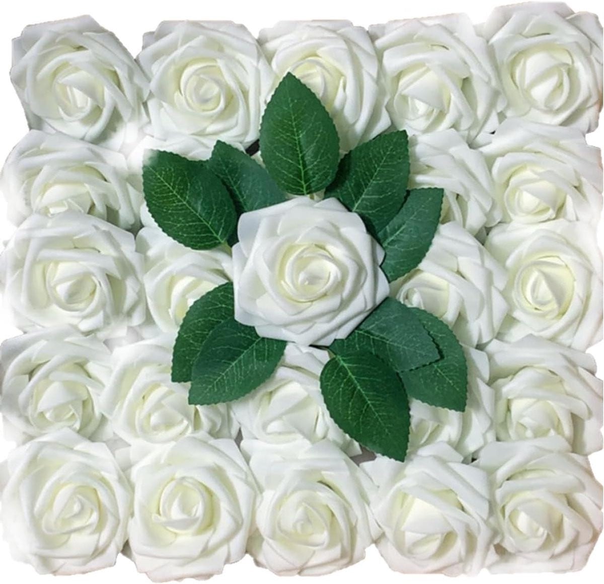 25 stuks Kunstbloemen Rozenkoppen - Zijden Bloemen - Creme Wit