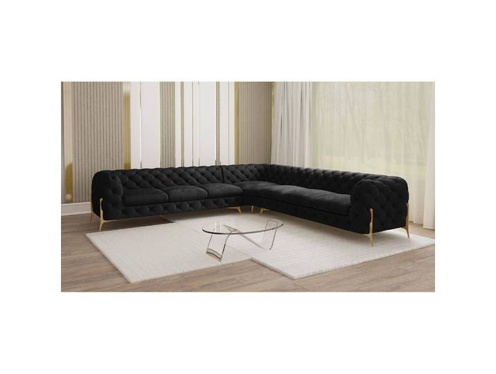 Ecksofa IV Schwarz Samt Ravi 323 x 323cm Gleichschenklig Glamour