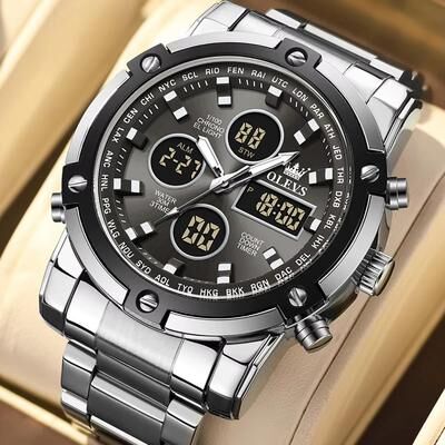 Inspired Finds OLEVS Men's Multifunctional Watch Waterproof Electronic Timepiece With Luminous Display, Alarm & Fashion Dress Design silver Black
