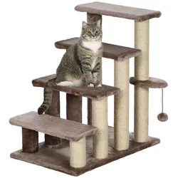 PawHut PawHut Haustiertreppe mit Kratzbaum Ball 4-stufige Katzentreppe Plüsch Jute