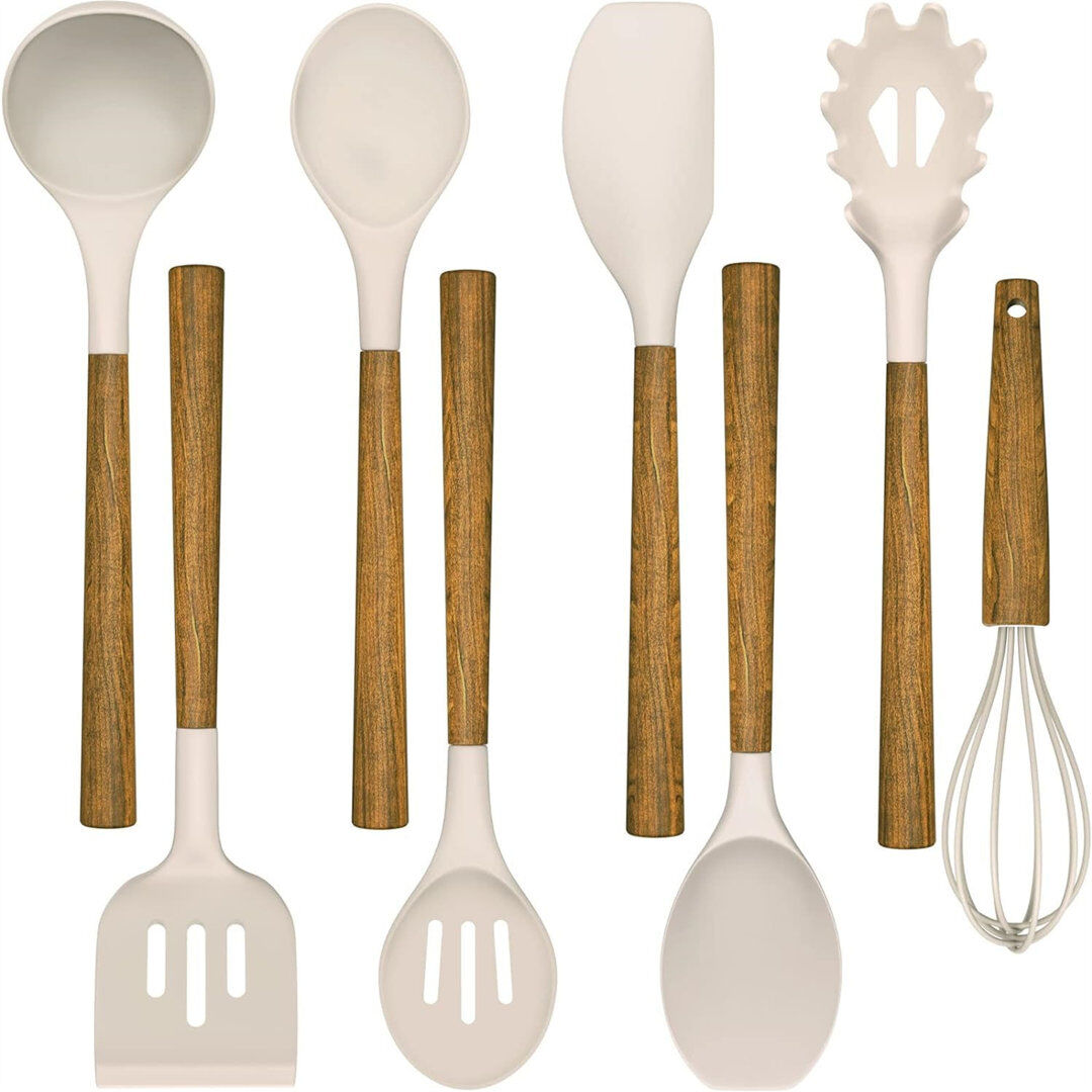 Belfry Kitchen Celik 8 Utensil Set Beige;White