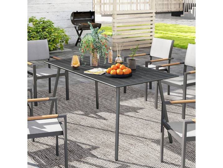 Outsunny Table de Jardin 6 Pers. Lattes 150x80x74cm Gris