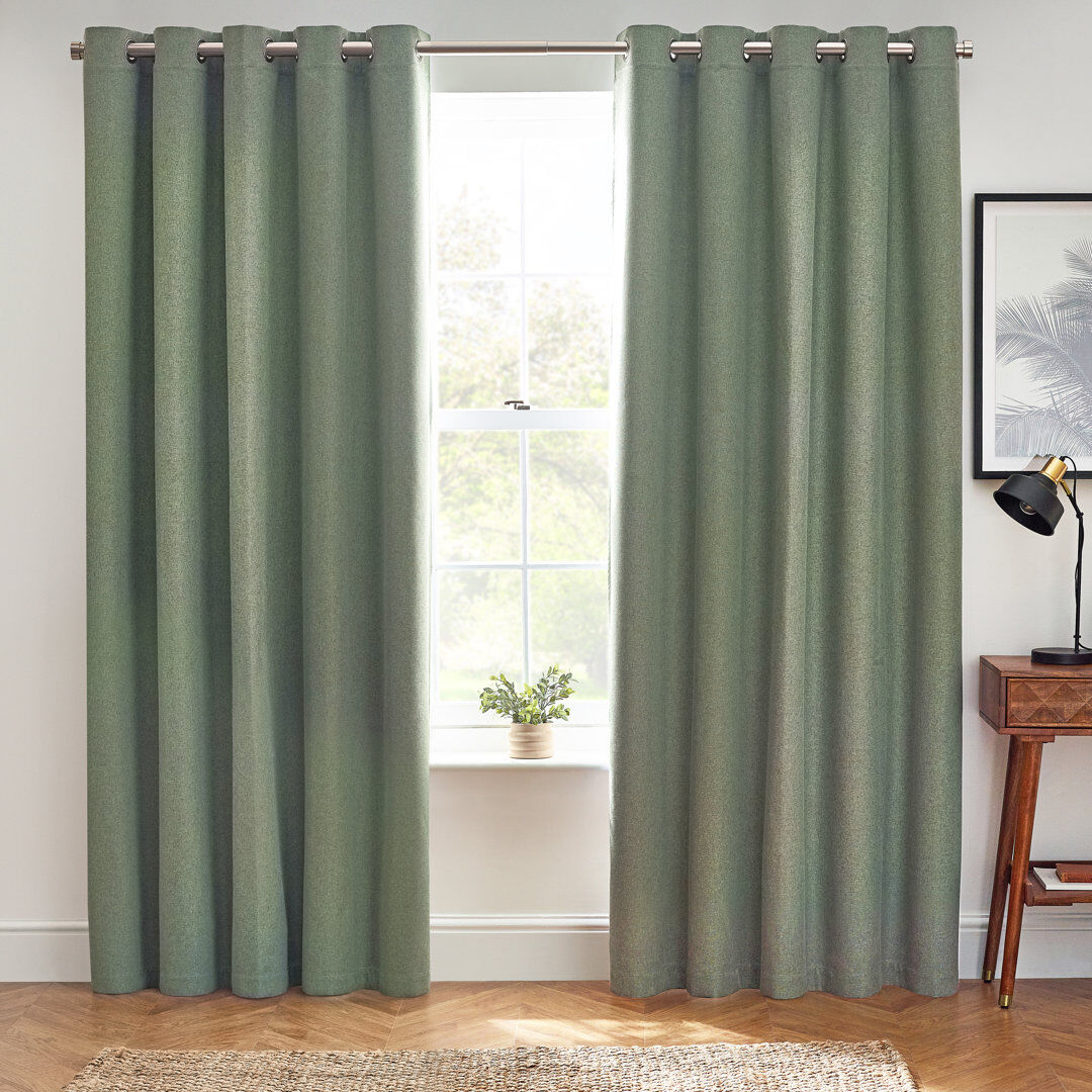 furn. Dawn 100% Blackout Thermal Eyelet Curtains Eucalyptus 229cm Width x 183cm Drop