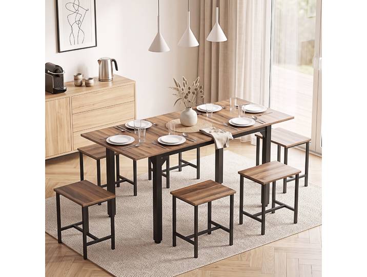 HOMCOM Ensemble Repas 7pcs Table Extensible 160cm Noyer Noir
