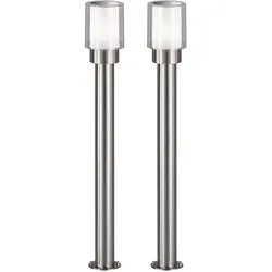 Aussenlampe Gartenlampen Aussen silber Stehleuchte Wegeleuchten, Edelstahl Metall weiß klar, IP54, 1x E27, DxH 12x80 cm, 2er Set