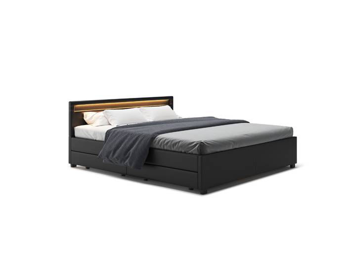 Lederbett LED TRANCE 180 x 200 cm schwarz