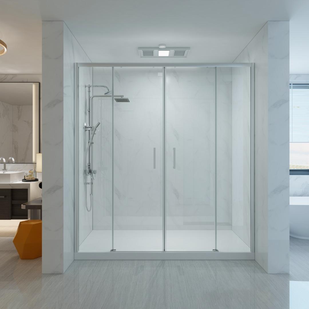 Duschkabine 145 cm Wandwand mit einfachem Einstieg mit zwei festen Glasplatten und zwei Glasschiebeplatten Höhe 200 cm - FRASCIO