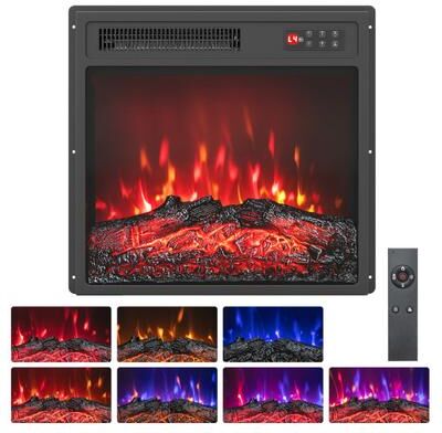 Costway 18 Inch Electric Fireplace Insert with Remote Control and 7 Realistic Flame Colors