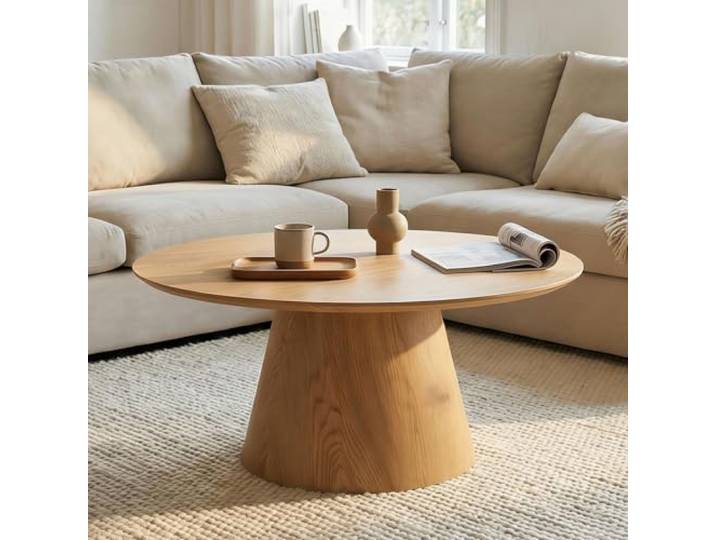 IDIMEX RUDA Couchtisch rund 85 cm, Eiche Finish- Moderner Wohnzimmertisch in Holzoptik, runder Sofatisch MDF, Design Loungetisch, Ablagetisch für Wohnzimmer