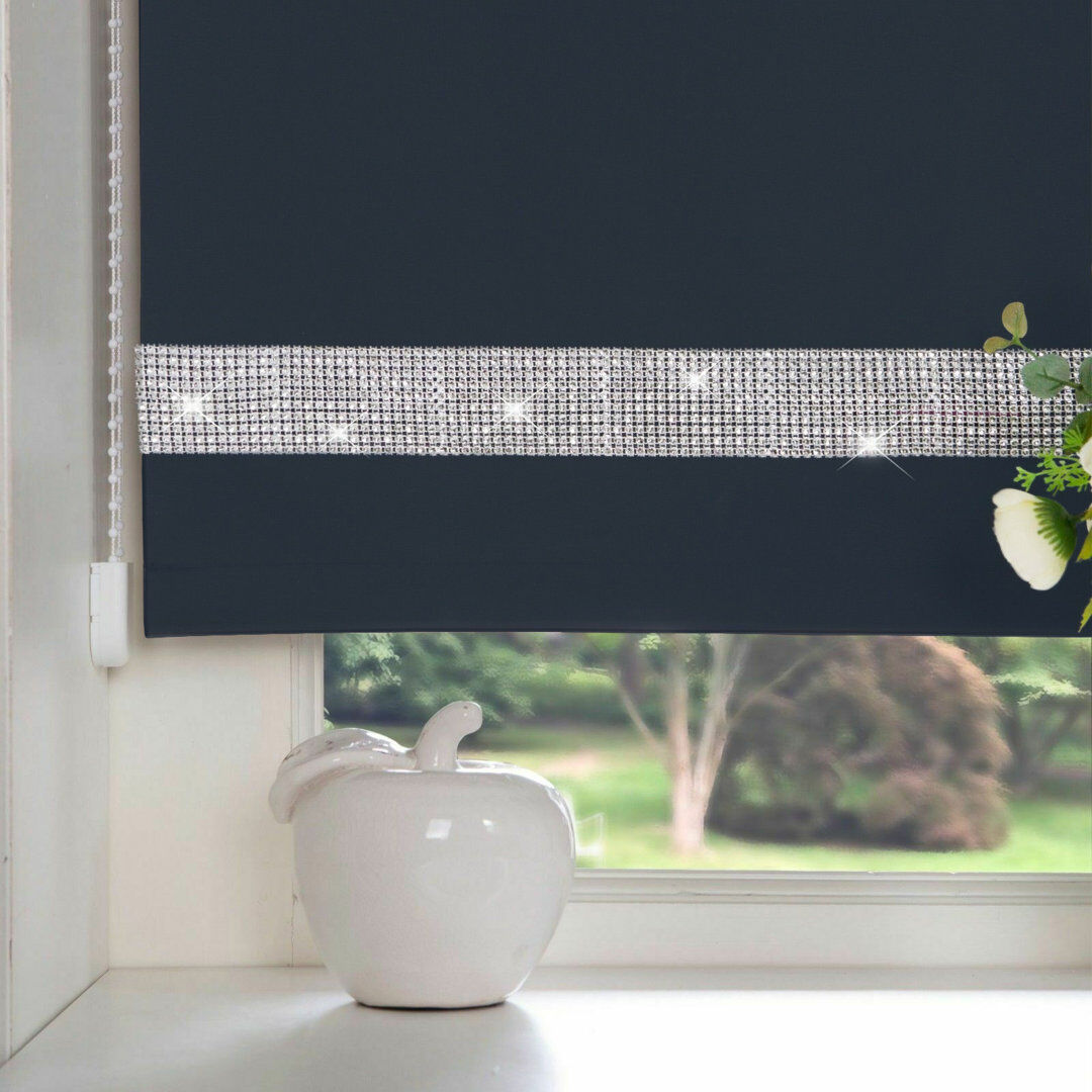 Willa Arlo Interiors Diamante Room Darkening Roller Blind Navy 150cm x 165cm
