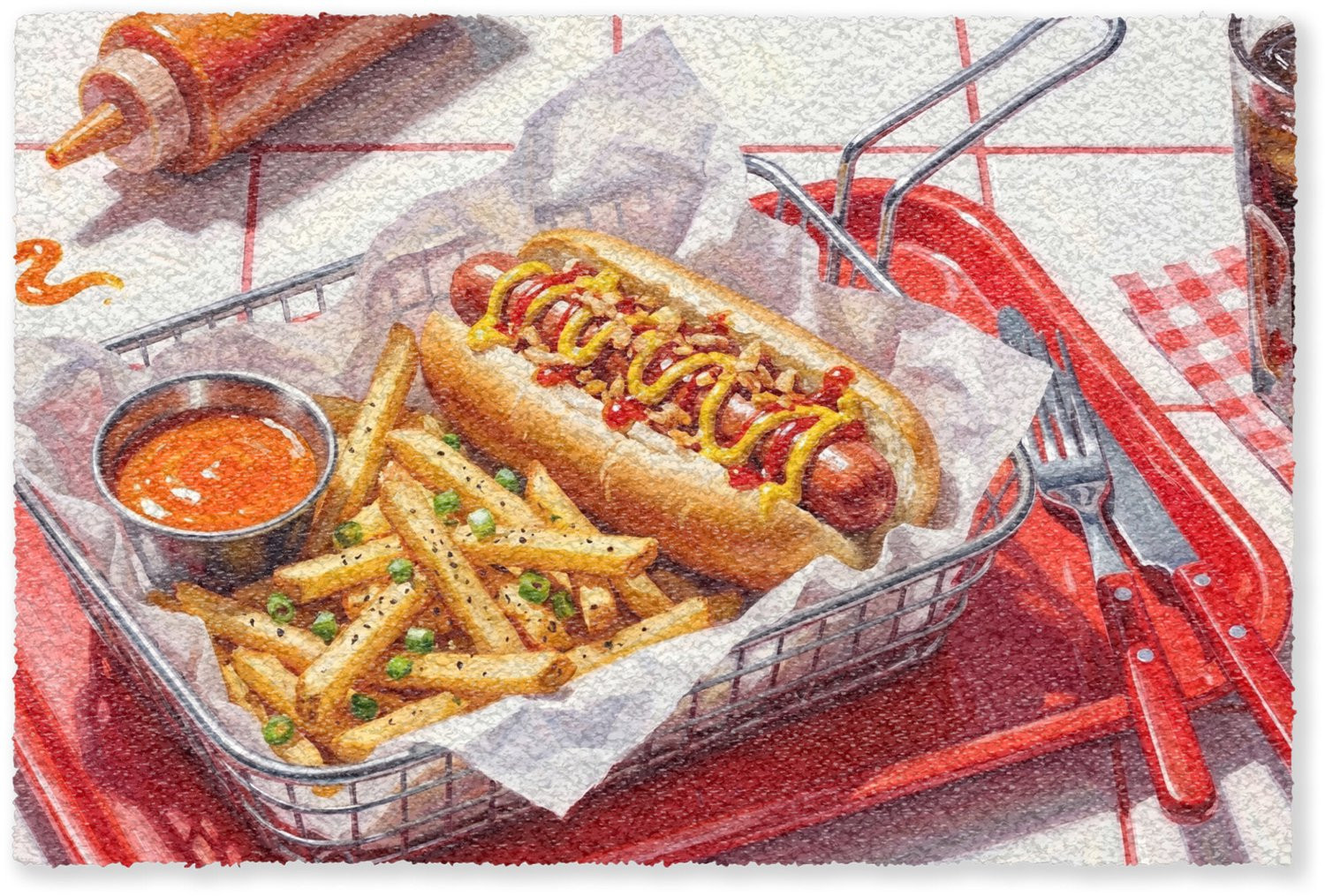 MuchoWow Deurmat Hotdog Fastfood - Rood - B/D: 120 x 80 cm