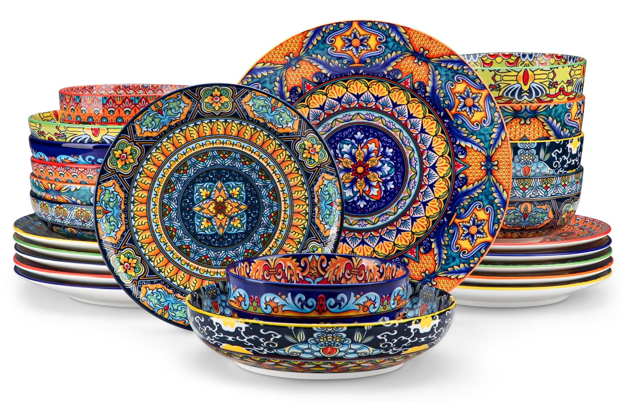 24-tlg. Porzellan-Serviesset, Bohemian-Stil, für 6 Personen, bunt