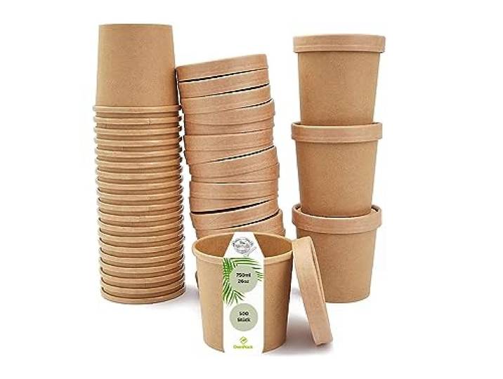 DeinPack 500 Suppenbecher to go mit Deckel 750ml 26oz braun Pappbecher