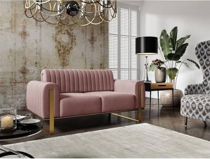 Sofa Designersofa VALERIE 2-Sitzer in Stoff Elisa Velvet (Altrosa)